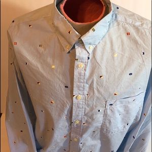 Merona Mens Lt Blue Flags Casual Dress Shirt XXL/T